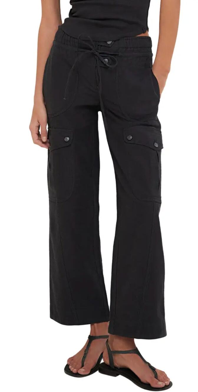 Free People We the Free Park Ave Cargo Pant Black Boho Grunge Wide Leg Skater